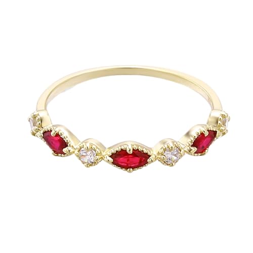 Homxi Damen Verlobungsring Ringe Gold 9 Karat, Marquise mit Erstellter Rubin und Moissanit, Gold Damen Ring Verlobungsring Ehering Gr. 65 (20.7) von Homxi