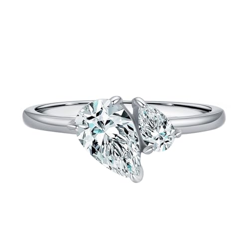 Homxi Damen Verlobungsring Ringe Weissgold 18 Karat, 5x8mm Wassertropfen mit Moissanit, Eheringe und Verlobungsringe Damen Ringe Silber Gr. 65 (20.7) von Homxi