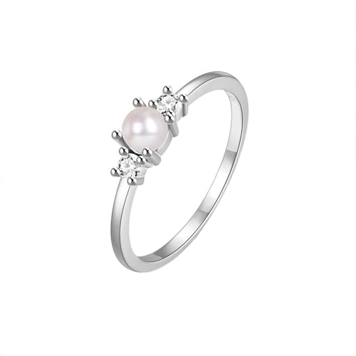 Homxi Damen Verlobungsring Weißgold Ringe 585, Rund mit Erstellter Perle und Moissanit, Damen Ringe Verlobungsring Ehering Silber Größe 56 (17.8) von Homxi