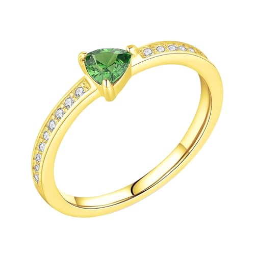 Homxi Damen Verlobungsringe Trauringe 750 Gold, 4x4mm Dreieck mit Kreierter Peridot, Damen Ring Gold Verlobung Gr 49 (15.6) von Homxi