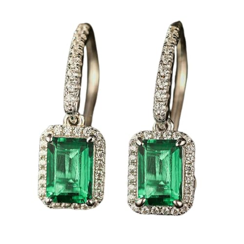 Homxi Damen Weißgold Ohrringe 18 Karat, Rechteck mit Erstellter Smaragd 2 Karat und Moissanit, Damen Ohrhänger Silber Grün von Homxi