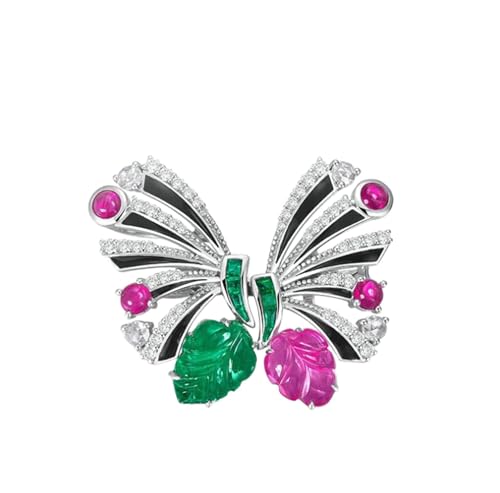 Homxi Damen Weißgold Ohrringe 18 Karat, Schmetterling mit Erstellter Smaragd und Erstellter Rubin, Ohrringe Ohrstecker Frauen Silber Grün von Homxi