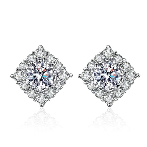 Homxi Damen Weißgold Ohrringe Hochzeit 9K, Raute und Rund mit Moissanit, Schmuck Frauen Ohrringe Silber von Homxi