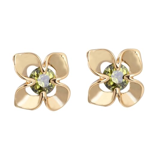 Homxi Damenohrringe Hochzeit Gelbgold 375 9K, Blume und Rund mit Erstellter Rubin, Schmuck Damen Rot Gold Ohrringe von Homxi