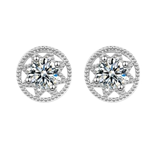 Homxi Damenohrringe Hochzeit Weißgold 375 9K, Rund und Stern mit Moissanit, Schmuck Frauen Ohrringe Silber von Homxi