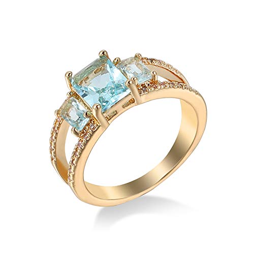 Homxi Damenring Hochzeit,Rechteck HellBlau Zirkonia Verlobungsring Vergoldet Gold Hellblau Größe 60(19.1) von Homxi