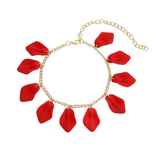 Homxi Dunkelrot Fusskette Frauen, Frauen Fuß Kette Harz Kette mit Blütenblättern - 22cm + 10.5cm Verlängerungskette von Homxi