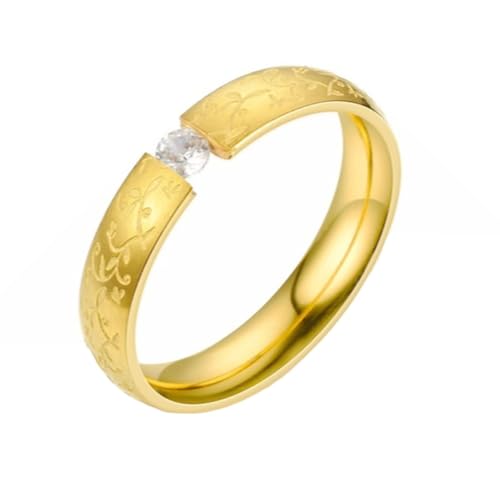 Homxi Edelstahl Damen Ring Gravur,Rund 4MM mit Blume und Zirkonia Ring Gold Damen Ringe Damen Größe 70 (22.3) von Homxi