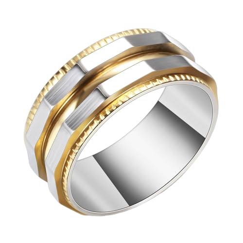 Homxi Edelstahl Eheringe Herren mit Gravur,8MM Rund mit Geometrisch Ring für Herren Silber Gold Ring Herren Gr. 60 (19.1) von Homxi