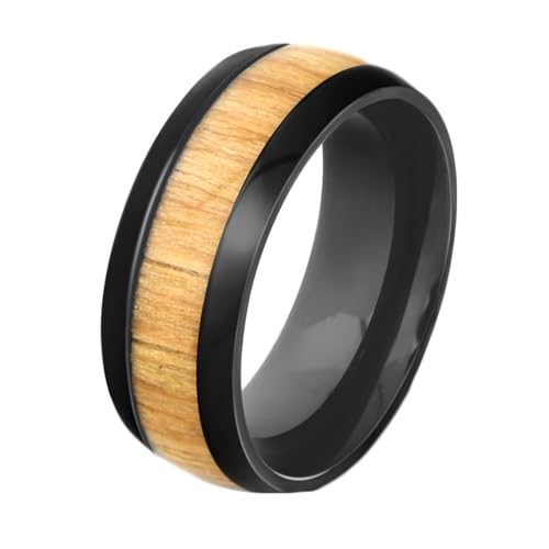 Homxi Edelstahl Herren Ring Personalisiert,8MM Rund mit Holzmaserung Ring Schwarz Herren Herren Ring Größe 60 (19.1) von Homxi