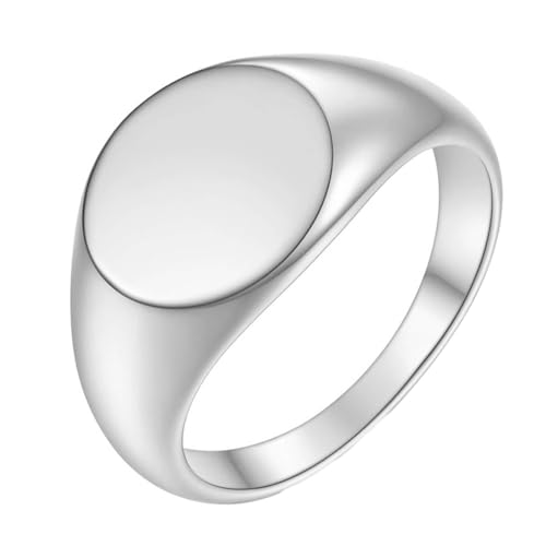 Homxi Edelstahl Herren Ringe Gravur,12MM Poliert Oval Ring Silber Herren Damen Ring Größe 70 (22.3) von Homxi