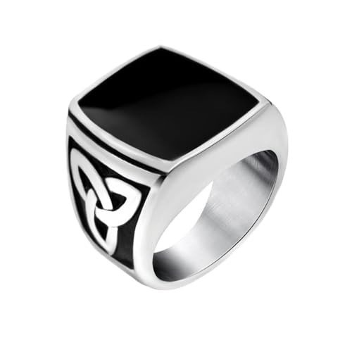 Homxi Edelstahl Ring Herren mit Gravur,Quadratisch 18.5MM Herren Silber Schwarz Ringe Herren Größe 67 (21.3) von Homxi