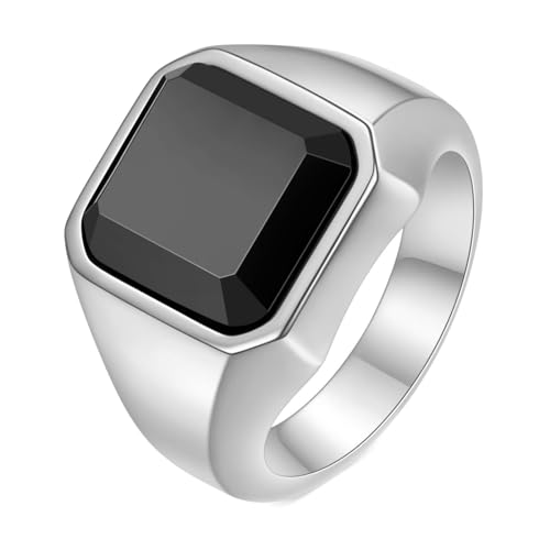 Homxi Edelstahl Ring für Herren Personalisiert,13MM mit Quadrat Stein Ringe für Herren Silber Schwarz Herren Ring Größe 65 (20.7) von Homxi