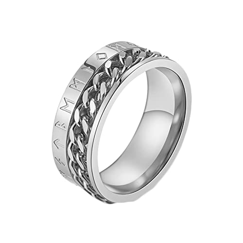 Homxi Edelstahl Ringe Herren,Ringe Herren Personalisiert Retro-Muster mit Kette Herrenringe Silber Herren Ring Gr.70 (22.3) von Homxi