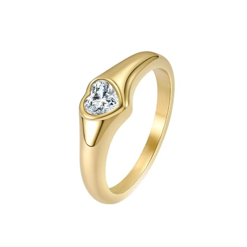 Homxi Edelstahl Ringe für Damen mit Gravur,Herz 7MM mit Zirkonia Damen Ring Gold Damen Ring Größe 57 (18.1) von Homxi
