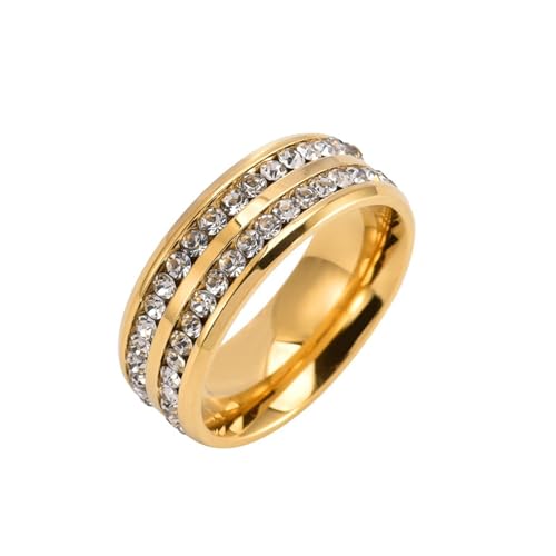 Homxi Edelstahlring Herren Gravur,Rund 8mm mit Zirkonia Herrenring Gold Ringe Herren Größe 54 (17.2) von Homxi