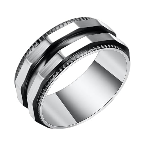 Homxi Edelstahlring Herren Gravur Ring,8MM Rund mit Geometrisch Ringe Silber Schwarz Herren Ring für Herren Gr. 65 (20.7) von Homxi