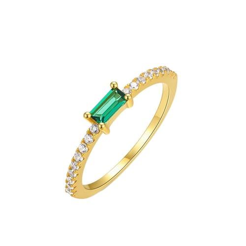 Homxi Eheringe 375 Ring Damen Gelbgold, Rechteck mit Erstellter Smaragd und Moissanit, Gold Verlobung Ring Damen Größe 62 (19.7) von Homxi