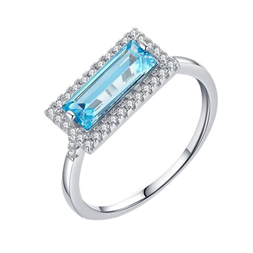 Homxi Eheringe 585 Ring Damen Weissgold, 4x10mm Rechteck mit Kreierter Topas und Moissanit, Silber Eheringe Verlobungsringe Damen Ring Gr. 52 (16.6) von Homxi