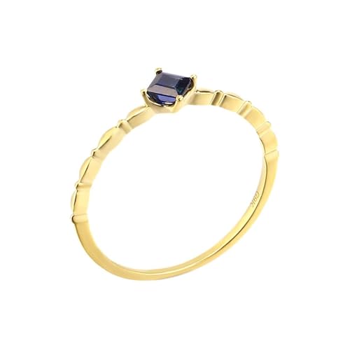 Homxi Eheringe Damen Ring Gelbgold 9 Karat, Solitär Quadrat mit Erstellter Saphir, Damen Ring Verlobung Gold Gr 57 (18.1) von Homxi