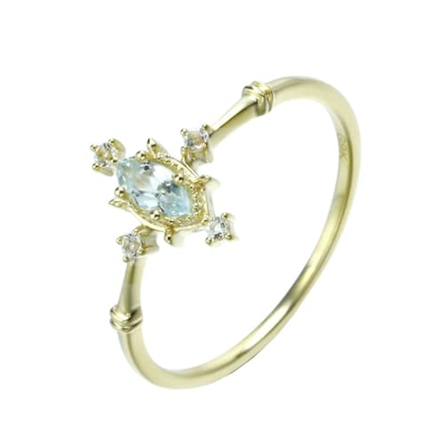 Homxi Eheringe Damen Ringe 9K Gelbgold, Marquise mit Erstellter Aquamarin und Topas, Gold Verlobung Trauringe Damen Größe 57 (18.1) von Homxi