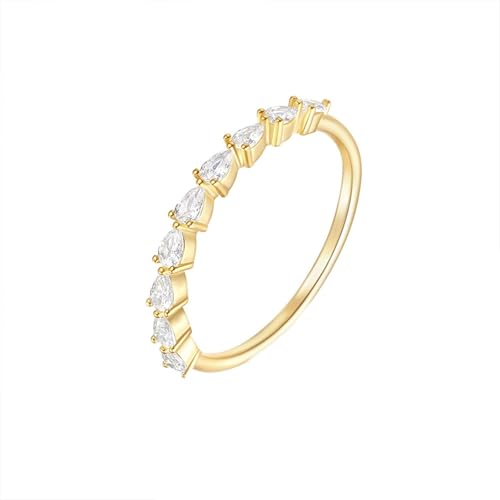 Homxi Eheringe Gelbgold Damen Ringe 14K, 2x4mm Wassertropfen mit Moissanit, Verlobungsringe Damen Ring Gold Groß 52 (16.6) von Homxi