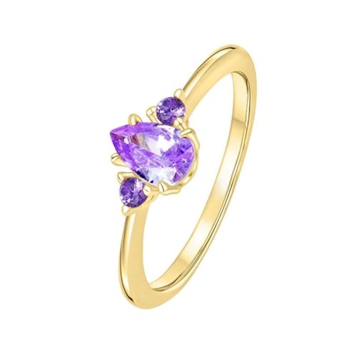 Homxi Eheringe Gold 585 Ringe für Damen, Wassertropfen mit Kreierter Amethyst, Hochzeitsringe Damen Gold Ring Größe 60 (19.1) von Homxi