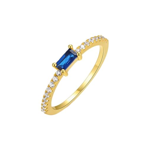 Homxi Eheringe Goldring Damen 585, Rechteck mit Erstellter Saphir und Moissanit, Verlobung Ringe Damen Gold Gr. 56 (17.8) von Homxi