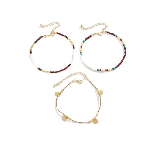 Homxi Frauen Fußkette Gold, Damen Fuß Kette Legierung Mehrschichtige Kette mit Rund - 22.5cm + 8cm Verlängerungskette von Homxi