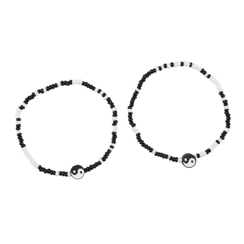 Homxi Frauen Fusskette Schwarz Weiß, Fußketten Damen Kupfer Kette mit Doppelperlen und Yin Yang - 25cm von Homxi