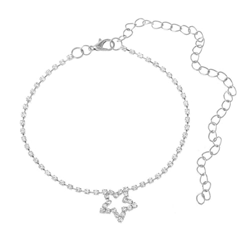Homxi Frauen Fusskette Silber, Damen Fuß Kette Kupfer Hohlstern mit Zirkonia - 23cm + 10cm Verlängerungskette von Homxi