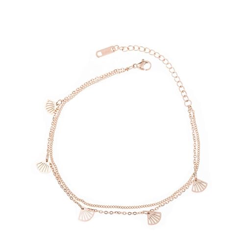 Homxi Frauen Fußkette Sommer Rosegold, Fuß Ketten Frauen Edelstahl Doppelschichtig mit Hohler Fächer - 20cm + 5cm Verlängerungskette von Homxi