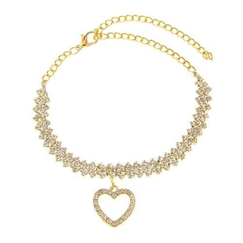 Homxi Frauen Fußkette Strand Gold, Damen Fußkette Legierung Raute und Hohles Herz mit Zirkonia - 17.8cm + 10cm Verlängerungskette von Homxi