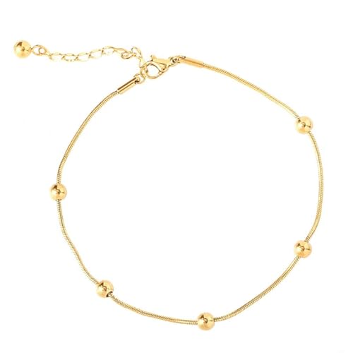 Homxi Frauen Fußkette Strand Gold, Fuß Kette Edelstahl Frauen Perlen - 22cm + 4cm Verlängerungskette von Homxi