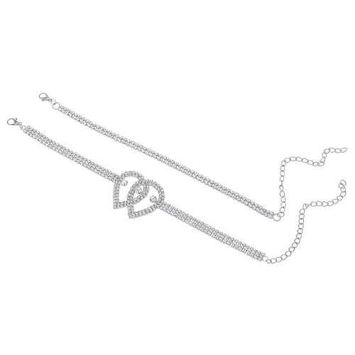 Homxi Frauen Fußkette Strand Silber, Frauen Fuß Kette Legierung 2 Stücke Set Mehrreihige Zirkonia mit Herz - 20.7cm + 10cm Verlängerungskette von Homxi
