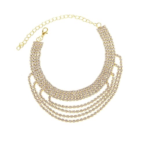 Homxi Frauen Fußketten Sommer Gold, Fußkette Frauen Legierung Mehrschichtiges und Mehrreihiges Kubisches Zirkonia - 21.2cm + 10cm Verlängerungskette von Homxi