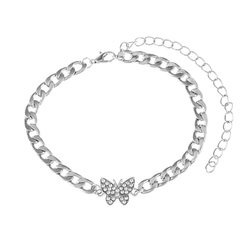 Homxi Frauen Fußketten Strand Silber, Fuß Kette Damen Legierung Schmetterling mit Zirkonia - 21.3cm + 9.7cm Verlängerungskette von Homxi