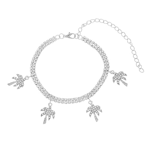Homxi Frauen Fußketten Strand Silber, Fußkette Damen Kupfer Blätter mit Zirkonia - 21.7cm + 10cm Verlängerungskette von Homxi