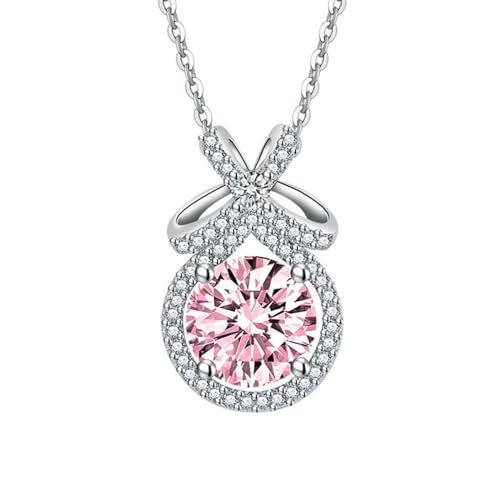 Homxi Frauen Kette Anhänger Rosa,Halskette Kupfer Mädchen mit Anhänger Rund mit Zirkonia Anhänger Kette Rosa von Homxi