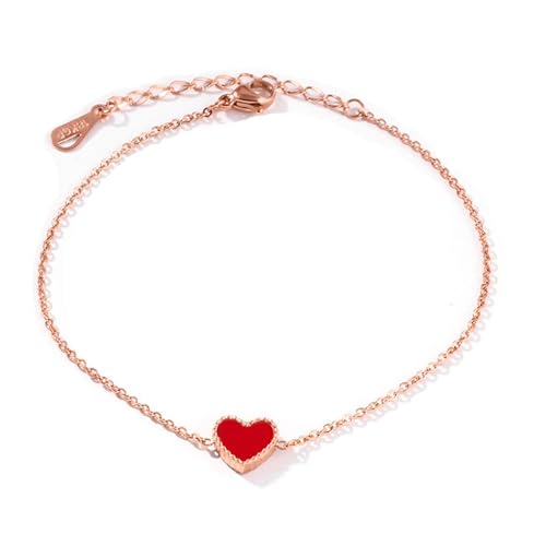 Homxi Frauen Rosegold Fuß Kette, Fussketten Damen Edelstahl Herz - 19.5cm + 5cm Verlängerungskette von Homxi