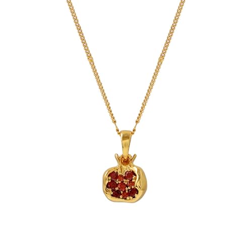 Homxi Frauen Rot Gold Halskette mit Anhänger,Kette Anhänger Kupfer Damen Kette mit Granatapfel Kette Anhänger Damen Rot Gold von Homxi