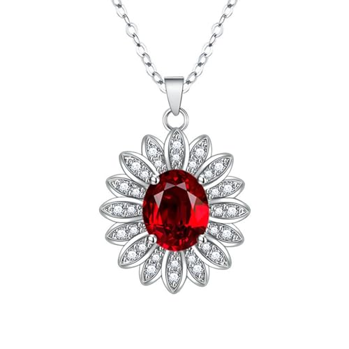 Homxi Frauen Rot Halskette Anhänger,Halskette Kupfer Mädchen mit Anhänger Blume und Oval mit Zirkonia Kette Anhänger Rot von Homxi