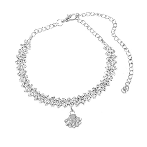 Homxi Frauen Silber Fußkette, Fußkette Damen Kupfer Geometrisch mit Zirkonia - 18.2cm + 10cm Verlängerungskette von Homxi