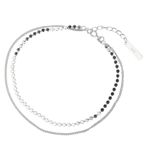 Homxi Frauen Silber Strand Fußkette, Fuß Kette Versilbert Frauen Doppellagige Kette - 20cm + 5cm Verlängerungskette von Homxi