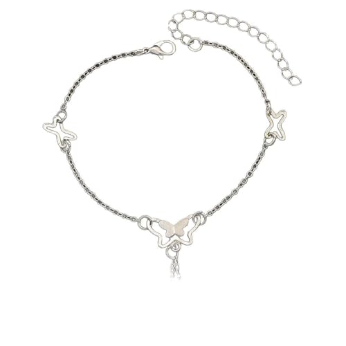 Homxi Frauen Sommer Fußkette Silber, Fussketten Damen Legierung Kette mit Schmetterling - 18cm + 7cm Verlängerungskette von Homxi