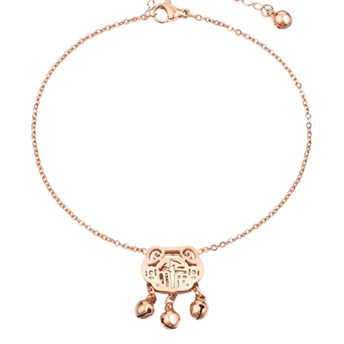 Homxi Frauen Sommer Fußketten Rosegold, Fußketten Frauen Edelstahl Schloss und Glocken - 21.3cm + 4.9cm Verlängerungskette von Homxi