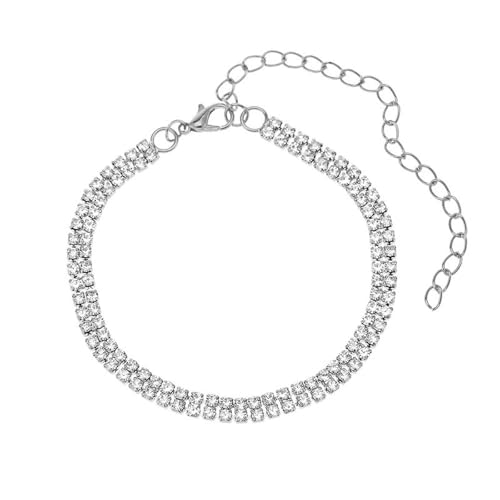 Homxi Frauen Sommer Fußketten Silber, Frauen Fuß Kette Kupfer Einfach mit Zirkonia - 20.7cm + 10cm Verlängerungskette von Homxi