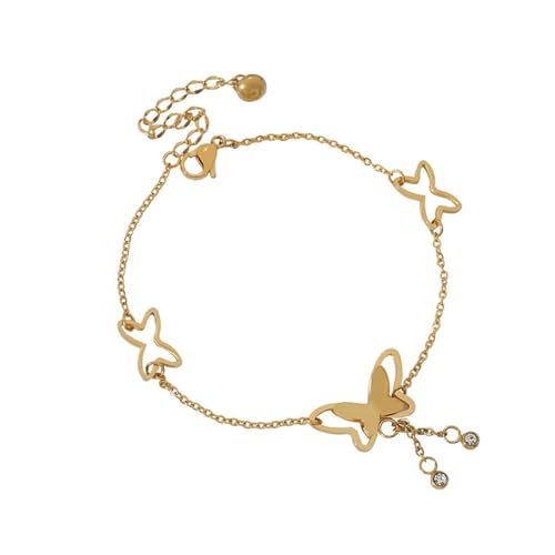 Homxi Frauen Strand Fußkette Gold, Fuß Kette Damen Edelstahl Schmetterling mit Zirkonia - 20cm + 5.5cm Verlängerungskette von Homxi