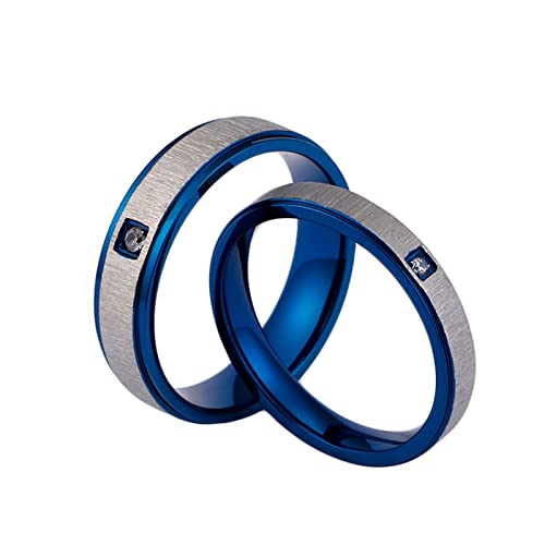 Homxi Freundschaftsringe Gravur,Edelstahlring Verlobung 4/6MM Blau Silber Ring mit Rund Matt Ring für Paare Damen 62 (19.7) + Herren 67 (21.3) von Homxi