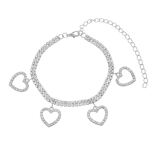 Homxi Fuß Kette Damen Silber, Fusskette Frauen Kupfer Hohl Herz mit Zirkonia - 22cm + 10cm Verlängerungskette von Homxi